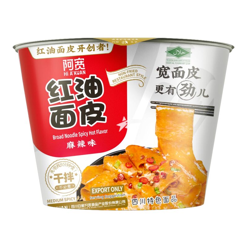 阿寬 幅広麺 カップ麺 紅油面皮-麻辣味 (マーラー味） 桶 110g